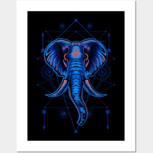 Illustration vector elephant head with sacred geometry Posters and Art